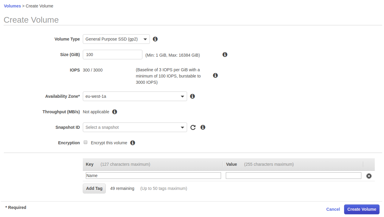 Create AWS EBS Volume